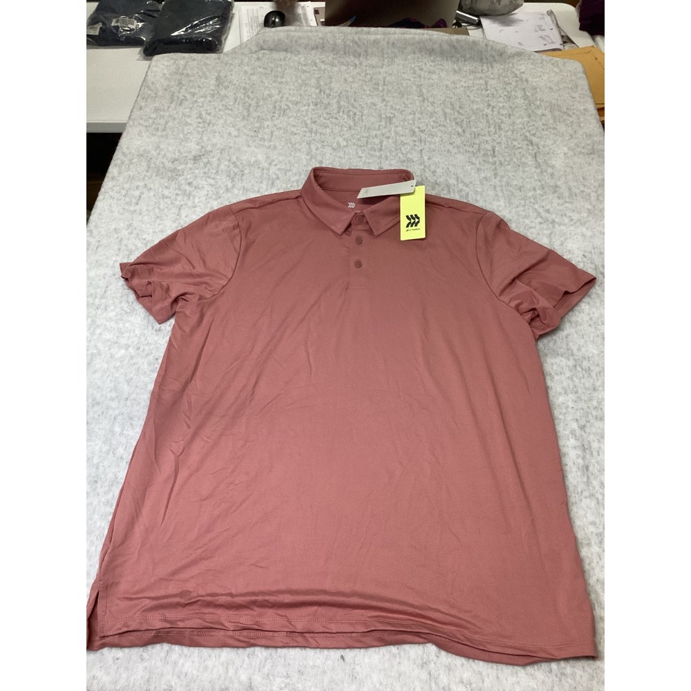 All In Motion Mens Jersey Polo Shirt Pink Short Sleeve Performance Golf Top L